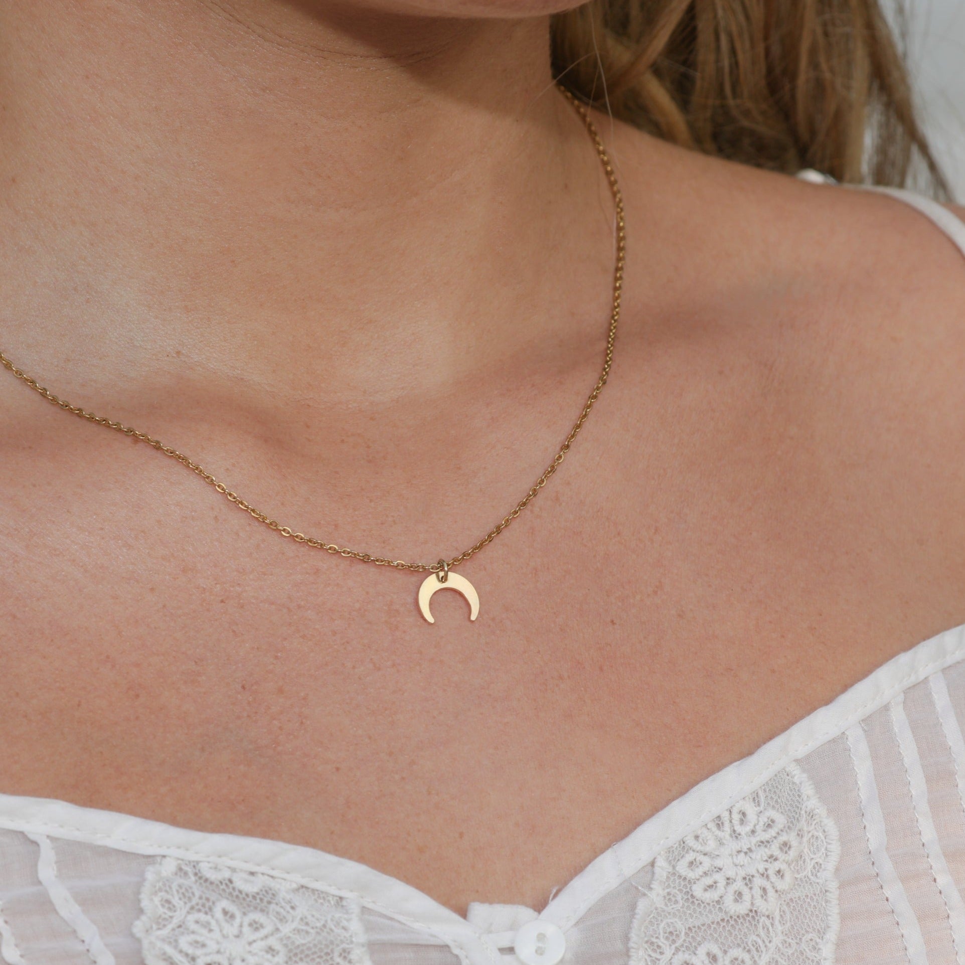 Zoe - 18k Gold Crescent Moon necklace - Ocean Wave Jewelry