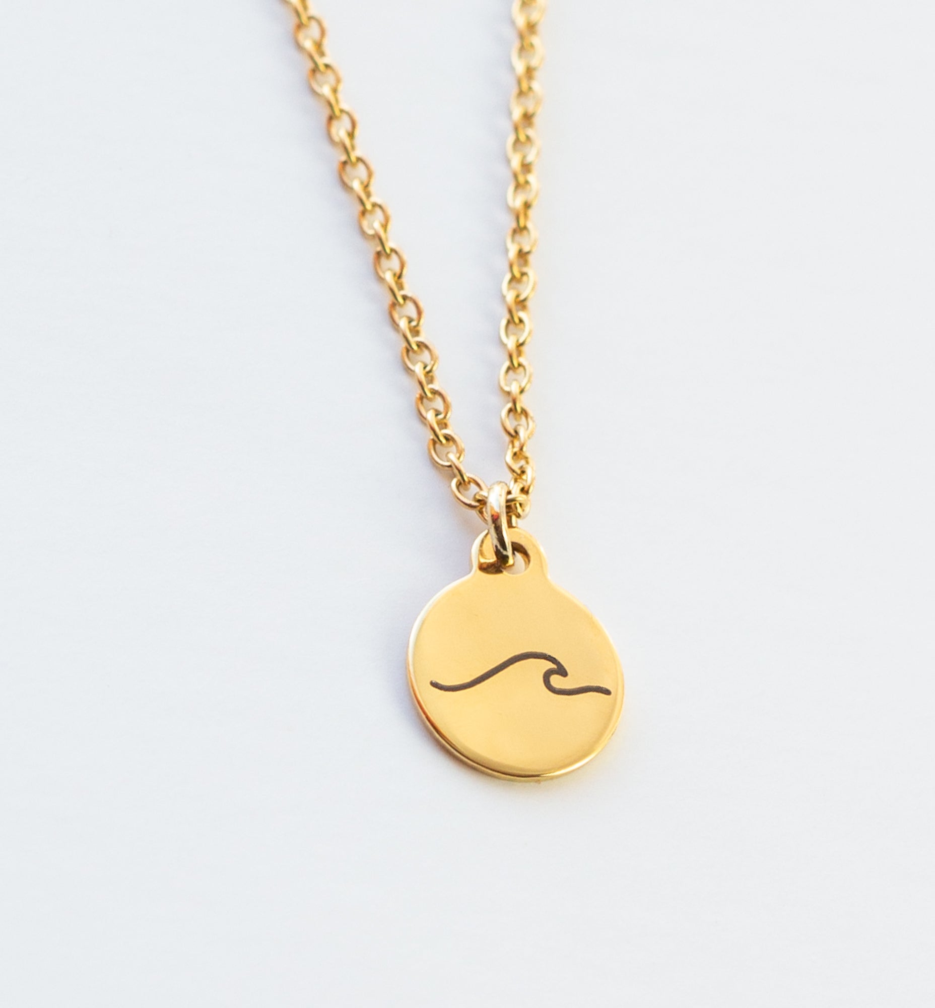 Ocean Wave Necklace Engraving - 18k Gold - Ocean Wave Jewelry